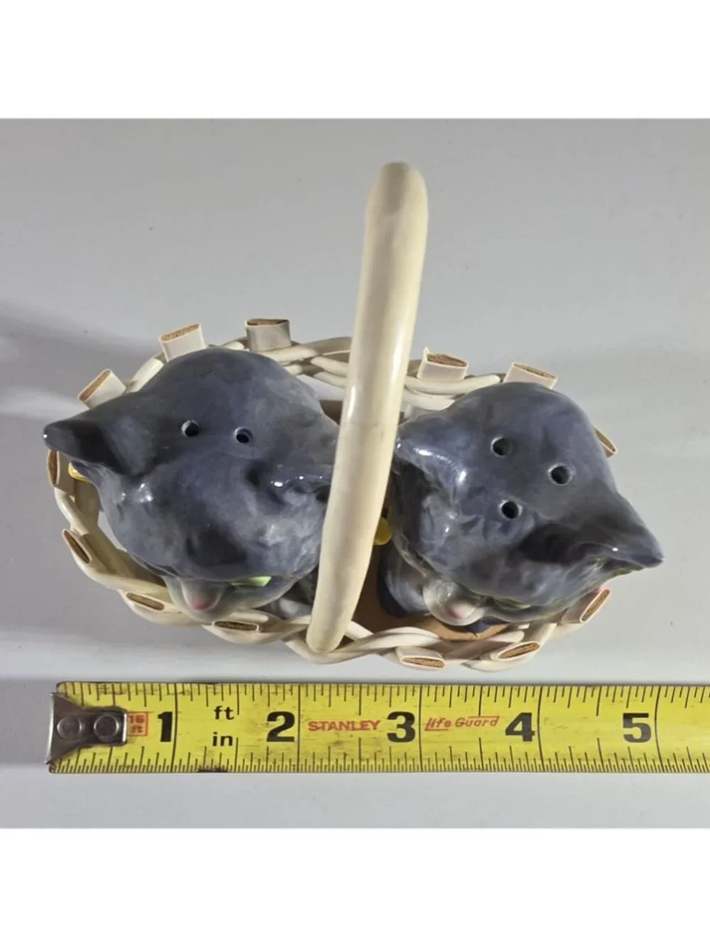 Cat Salt Pepper Shakers Vtg Ceramic With Basket By Goebel anthropomorphic
